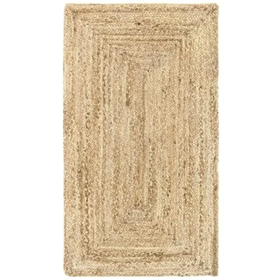 Afbeelding van HAMID jute tapijt, natuurlijke kleur, alhambra 100% jutevezel, handgemaakt, tapijt voor woonkamer, eetkamer, slaapkamer, hal, kleur (60 x 110 cm)