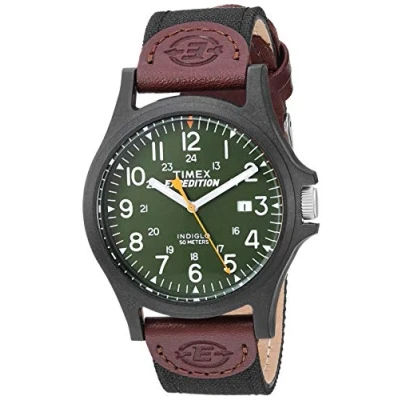 Afbeelding van Timex Herenhorloge, kwarts, expeditie, camper, wijzerplaat, analoog, nylon armband, zwart/bruin/donkergroen, TWF3C8430