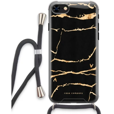Afbeelding van Case Company® hoesje met Koord geschikt voor iPhone 8 Gouden marmer Telefoonhoesje Zwart Extra Bescherming aan alle Kanten en Over de Schermrand