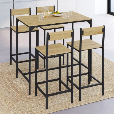 Image de Ensemble table haute de bar DETROIT 100 cm et 4 chaises design industriel