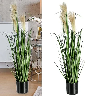 Afbeelding van Kunstplant in pot, hoogte 85 cm, pampasgras met bladeren, decoratief kunstgras