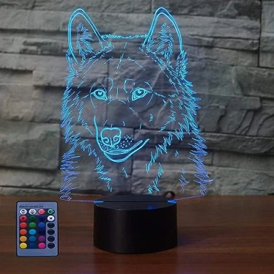 Afbeelding van Creatieve 3D Wolf Nachtlamp Art Deco Lamp Verlichting LED Decoratie Lampen Afstandsbediening 7/16 Kleuren Veranderen Nachtlampje USB Powered Kinderen Cadeau Verjaardag Kerstmis Geschenken