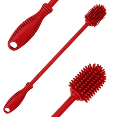 Afbeelding van Siliconen reinigingsborstel met fles lange steel, 31 cm, BPA vrij, voor flessen, vacuümfles, fles, vaas, glaswerk, perfect kleine halsbanden (Qté1)