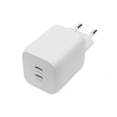 Image de Digitus Adaptateur secteur GaN 65 Watt 3.25 A PD 3.0 2 connecteurs de sortie (24 pin USB C) sur le câble : C blanc