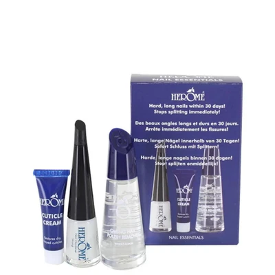 Afbeelding van Herome 3 in 1 Nail Essentials set (blauw) reisset verzorging voor zwakke nagels met sterke verharder, verzorgende remover zonder aceton en nagelriemcrème