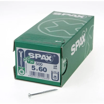 Afbeelding van Spax spaanplaatschroeven platverzonken kop verzinkt T Star T20 5.0x60mm (per 500 stuks)