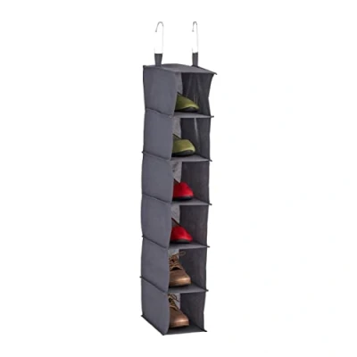 Afbeelding van kast organizer hangend 6 vakken stof 99 x 15 30 cm 2 haken voor schoenen grijs