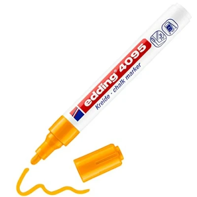 Image de edding 4095 Marqueur craie liquide orange fluorescent 1 feutre 2 3 mm effacable pour écrire sur les vitres,le verre ardoise aux couleurs opaques