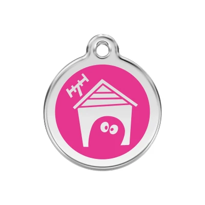 Afbeelding van Dog House Hot Pink roestvrijstalen hondenpenning medium/gemiddeld dia. 3 cm RedDingo