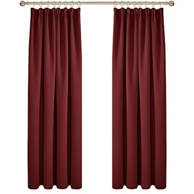 Afbeelding van Deconovo Set van 2 gordijnen, keuken, ondoorzichtig, gordijn, hitte, kou, woonkamer, plooiband, balkon, kantoor, rood, 132 x 229 cm