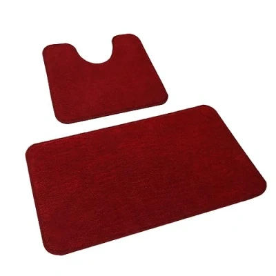 Afbeelding van Rururug Set van 2 afwasbare antislip bad en toiletmatten microvezel, rood, 50 x 80 cm + 40