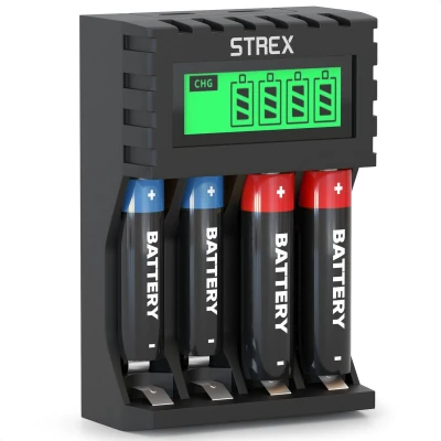 Afbeelding van Strex Batterij Oplader AA/AAA Batterijen USB Oplaadbaar LCD Display Universele Batterijlader Voor Oplaadbare