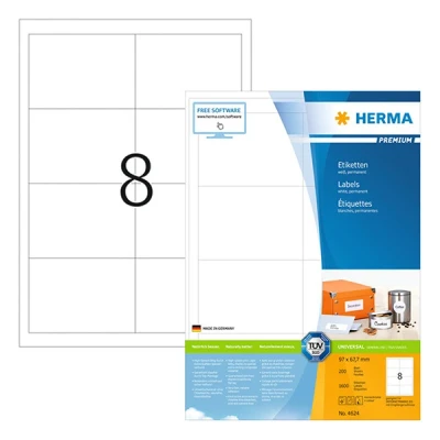 Image de Herma Premium 4624 étiquettes adhésives permanentes A4 97 x 67,7 mm (1600 étiquettes) blanc