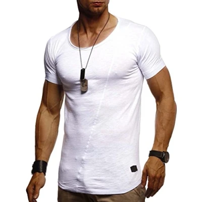 Afbeelding van Leif Nelson T shirt voor heren, ronde hals, 100% katoen, regular fit, casual basic korte mouwen, Wit