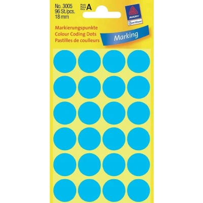 Afbeelding van Etiket Avery Zweckform 3005 rond 18mm 96 stuks blauw Pak a 4 vel 10