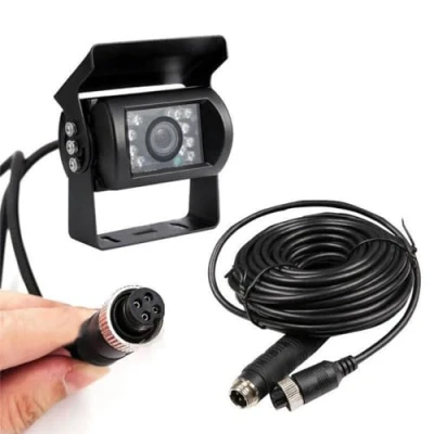 Afbeelding van Achtercamera + 10 meter kabel, 12 V 24 V, 4 polig, 18 leds, waterdicht, nachtzicht, kabel voor auto/bus/vrachtwagen/aanhangwagen/caravan/camper