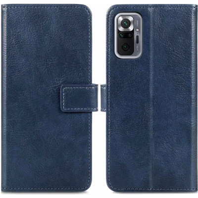 Afbeelding van iMoshion Hoesje Geschikt voor Xiaomi Redmi Note 10 Pro Met Pasjeshouder Luxe Bookcase Donkerblauw