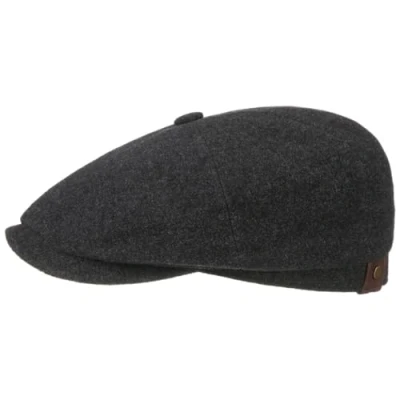 Afbeelding van STETSON Hatteras pet voor dames/heren, zwart, type gavroche vlak, met vizier, voering herfst en winter, 59 cm, antraciet, Antraciet