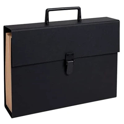 Afbeelding van Exacompta Ref. 58421E 1 koffersorteerder met economische handgreep papieren omslag drukknopsluiting 20 vakken afmetingen 38,5 x 25 12 cm kleur zwart