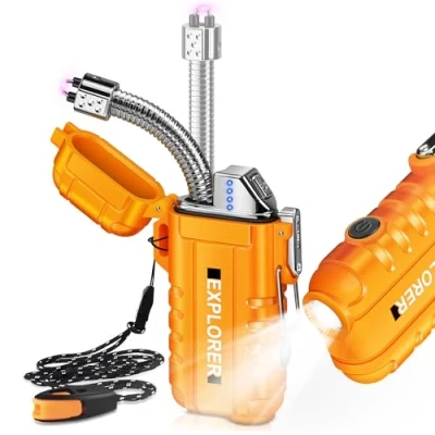 Afbeelding van Lafagiet Elektrische aansteker, USB C, oplaadbaar, met led batterijweergave en zaklamp, waterdicht, winddicht, 360 graden, flexibele plasma aansteker voor kaarsen, camping, outdoor activiteiten