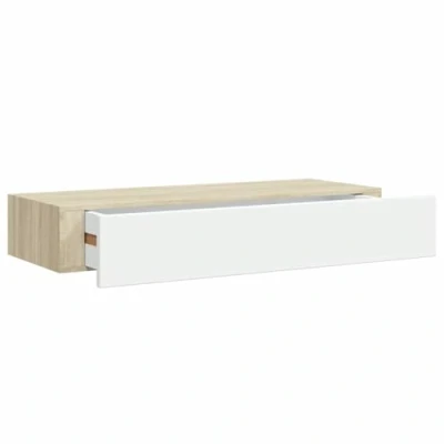 Afbeelding van vidaXL Wandrek met lade, eiken en wit, 60 x 23,5 10 cm, MDF