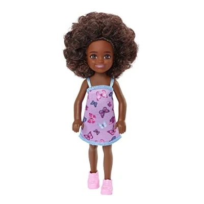 Afbeelding van Barbie Chelsea Club HGT03 pop 15 cm beweegbaar meisje met roze jurk vlinderprint