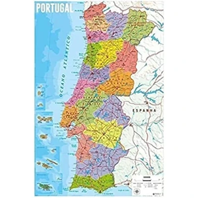 Afbeelding van Grupo Erik GPE4799 Uitgevers Poster Kaart Portugal Fysica Politico, Glanzend papier, Blauw, 61 x 91,5 cm