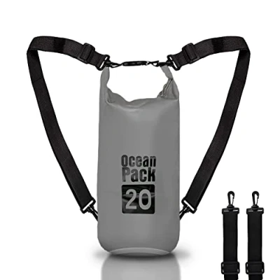Afbeelding van Waterdichte Rugzak 5/10/20L Liter, Dry Bag Zee, Pouch Case Verstelbare Schouderriem voor Boot Vissen Rafting Strand Watersport, Beschermen Telefoon/Zilver/Kaart/Sleutel, grijs.,