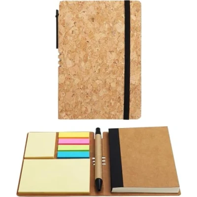 Afbeelding van Belle Vous A6 Lijn Papier Schrijven Notitieblok/Journaal met Pen en Post it’s (2 Pak) 10 x 14,5cm 70 Paginas Premium Notepad Kurk Stijl Omslag Voor School/Kantoor Notities