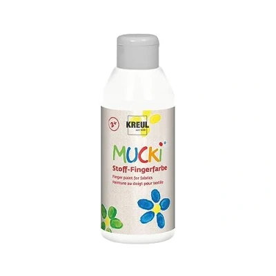 Afbeelding van Kreul Mucki 28401 vingerverf, 250 ml, wit, op waterbasis, parabenen, glutenvrij, lactosevrij en veganistisch, ideaal voor vinger handwerken