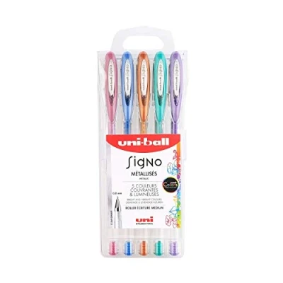 Afbeelding van Gelschrijver Uni ball Signo metallic etui à 5 kleuren