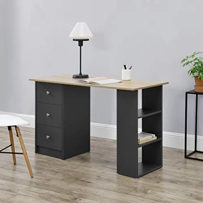 Afbeelding van Bureau Lemberg met 3 lades 120x49x72 cm donkergrijs hout