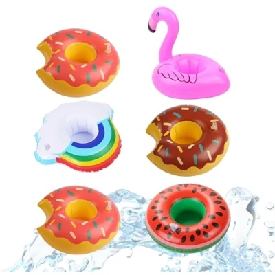 Afbeelding van 6x bekerhouder mix opblaasbare luchtbed zwemring voor zwembad, water, cocktailhouder, bierhouder, mok, blikjeshouder, mokhouder bier