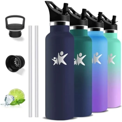 Afbeelding van bouteille isotherme d&#039;eau 1 litre, sans BPA, avec paille, fuite, en acier inoxydable, bouteilles thermiques, isolées sous vide, pour camping, randonnée