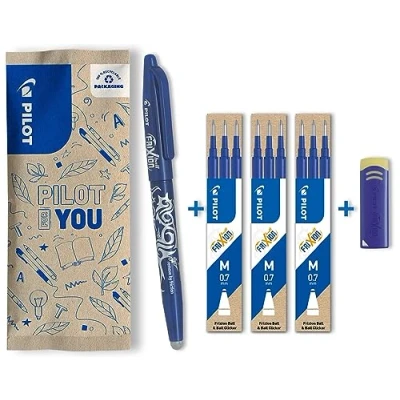 Afbeelding van PILOT Frixion Ball Uitwisbare balpen met hitte gevoelige inkt Navulbare van gerecycled kunststof Blauw (1 pen, 9 vullingen, 1 gum) Middelgrote punt Toverpen