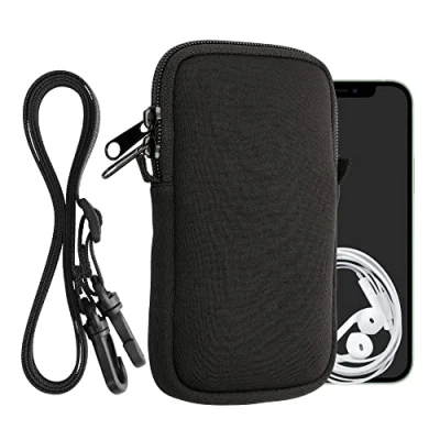 Afbeelding van kwmobile Tasje voor smartphones L 6,5&quot; Hoesje van neopreen in zwart Phone case met nekkoord