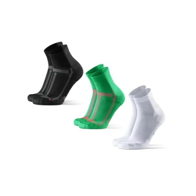 Afbeelding van DANISH ENDURANCE 3 paar hardloopsokken, lange afstand, anti blaren, ondersteuning van de voetboog, heren en dames, Veelkleurig (1 x zwart/grijs, 1 groen/oranje, wit)