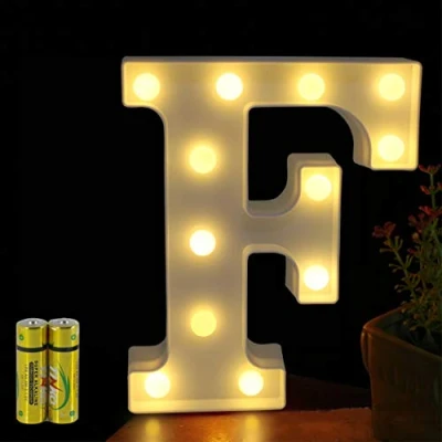 Afbeelding van HONPHIER® lichtgevende letters, alfabet ledlamp, decoratieve letter, werkt op batterijen, voor feest, bruiloft, huis, bar, decoratie (F)