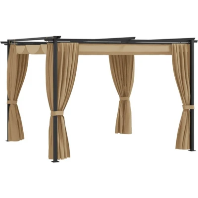 Afbeelding van Prieel met gordijnen 3x3 m staal taupe