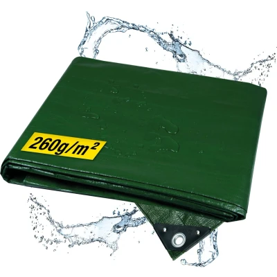 Afbeelding van horizont Waterdicht afdekzeil, 260 g/m², 4 x 8 m, met scheurvaste ogen, zandbak en zwembad, stoffen zeil voor auto, motorfiets, fiets, winddichte beschermfolie buiten, groen