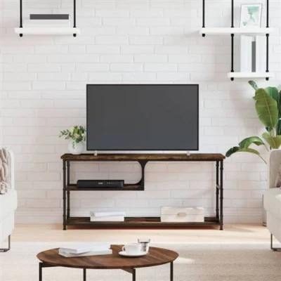 Afbeelding van Tv meubel 103x38x46,5 cm bewerkt hout staal gerookt eikenkleur