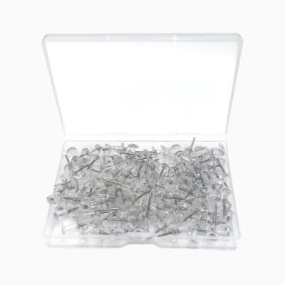 Afbeelding van 100 stuks transparante punaises met kunststof doos voor nagelkaart, bedwantsen, om te knutselen, kurkbriefbord, wandkaarten