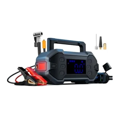 Afbeelding van Startbooster voor auto, draagbaar, 3000 A, powerbooster, accu 12 V, noodgevallen benzinemotoren 8,0 l en diesel, pakket met powerbank + luchtcompressor, hoge efficiëntie alle