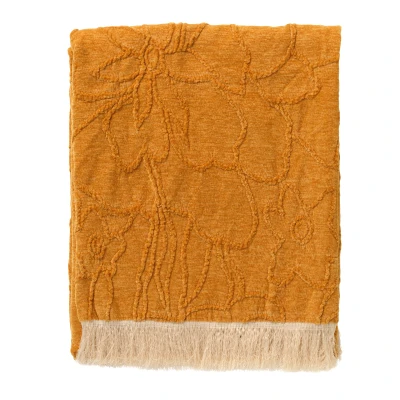 Afbeelding van Dutch Decor FLORINE Plaid 140x180 cm met ingeweven patroon effen kleur franjes Golden Glow geel