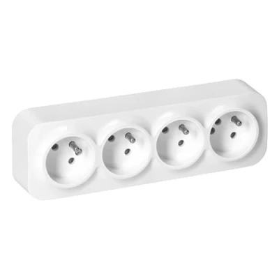 Afbeelding van Miratic Wandstopcontact, 4 x 2P + T, 16 A/230 VAC IP20, Franse versie, opbouwstopcontact voor wandmontage binnenshuis, standaard wandcontactdozen met glanzende afwerking