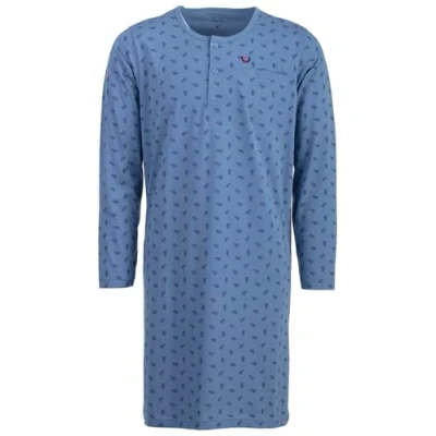 Afbeelding van Henry Terre Nachthemd voor heren met opstaande kraag en lange mouwen, nachtjapon, M 3XL, Blauw