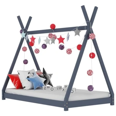 Afbeelding van vidaXL Bedframe voor kinderen, grijs, massief grenenhout, 80 x 160 cm