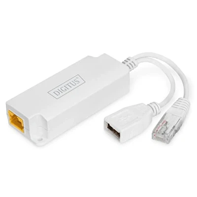 Afbeelding van DIGITUS PoE Splitter RJ45 ingang naar stekker en USB A aansluiting 10/100 Mbit/s beschermingsklasse IP40 norm IEEE802.3at bereik 100m Cat5e, Cat6, Cat6A