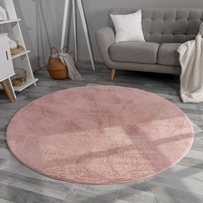 Afbeelding van TT Home Shaggy Tapijt, hoogpolig, pluche, effen, modern, kleur: roze roze, afmetingen: 80 cm, rond