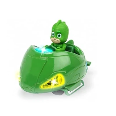 Afbeelding van Dickie Toys PJ Masks Mission Racer Gekko Die Cast voertuig met vrijloop, licht en geluid, speelt de melodie van titels serie, Gecko figuur, 12 cm, groen, batterijen